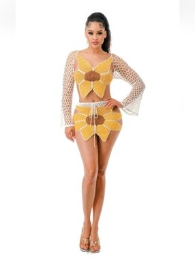 Sunflower Crochet Skirt Set